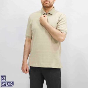 تیشرت پنبه بیسکویتی آستین کوتاه نیم زیپ 2198