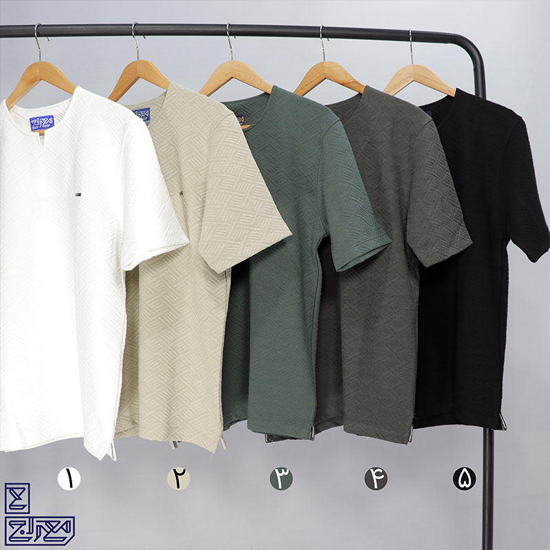 تیشرت پنبه ژاکارد یقه کوبایی 2196