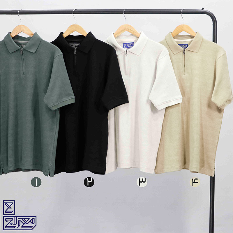 تیشرت پنبه بیسکویتی آستین کوتاه نیم زیپ 2198