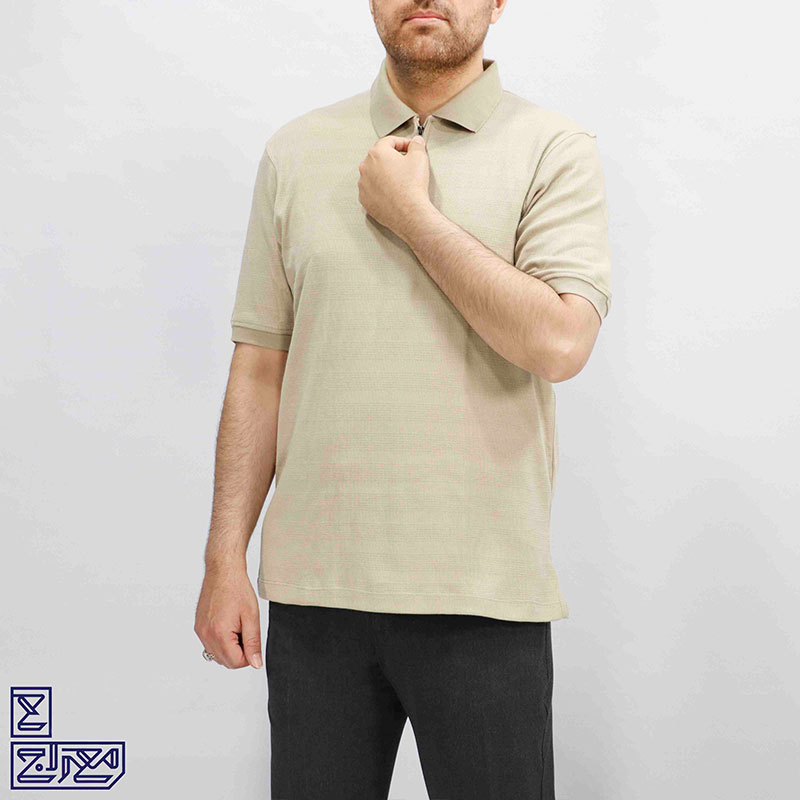 تیشرت پنبه بیسکویتی آستین کوتاه نیم زیپ 2198